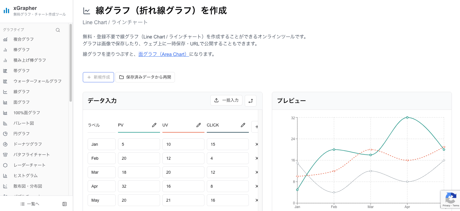 xGrapherの折れ線グラフ作成ツールのスクリーンショット xGrapherの折れ線グラフ作成ツールのスクリーンショット